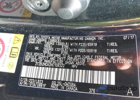 2017 Lexus Rx 350 from USA, damaged, VIN 2T2BZMCA2HC108322